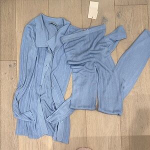 Aya Muse Light Blue Ribbed Sweater Set
